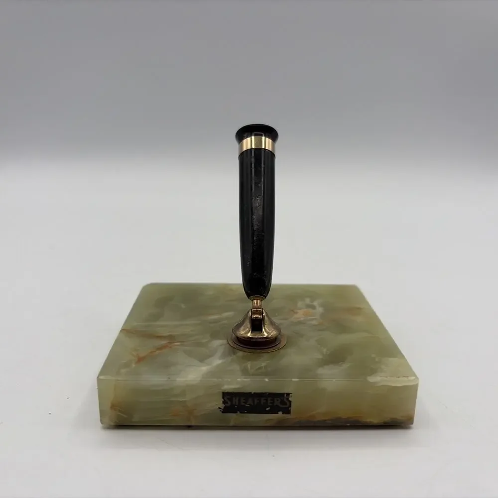 VTG Collectible Sheaffer Green Marble Alabaster Retro Desk Fountain Pen Holder